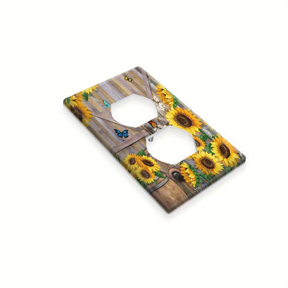 Sunflower barn door print wall plate cover for home decor, easy to install and clean, unbreakable switch and outlet covers.