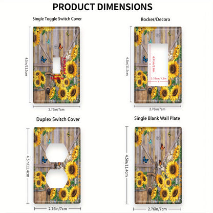 Sunflower barn door print wall plate cover for home decor, easy to install and clean, unbreakable switch and outlet covers.