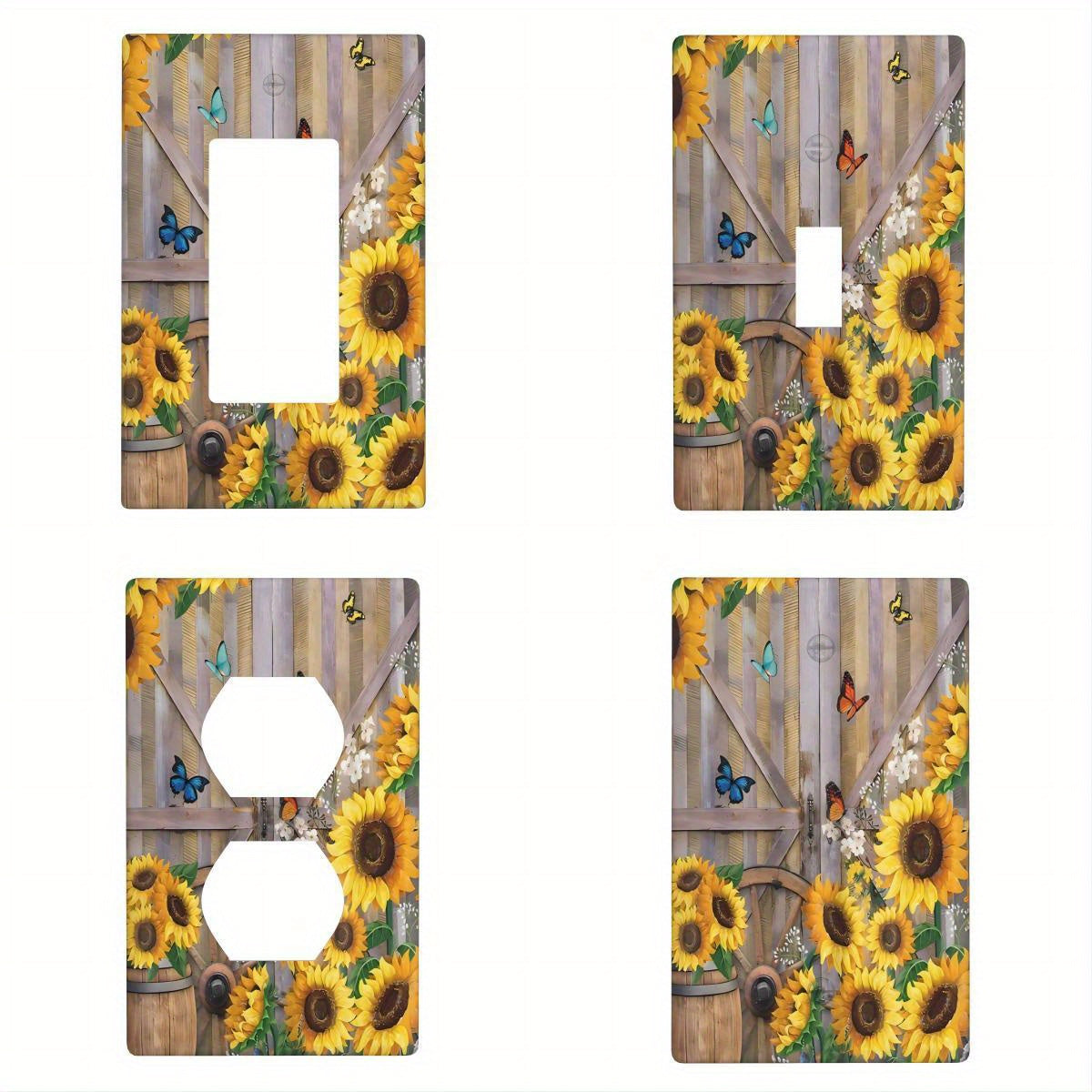 Sunflower barn door print wall plate cover for home decor, easy to install and clean, unbreakable switch and outlet covers.