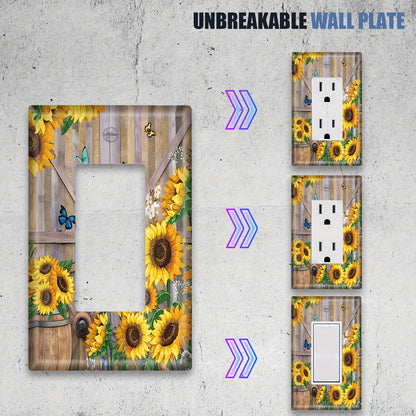 Sunflower barn door print wall plate cover for home decor, easy to install and clean, unbreakable switch and outlet covers.