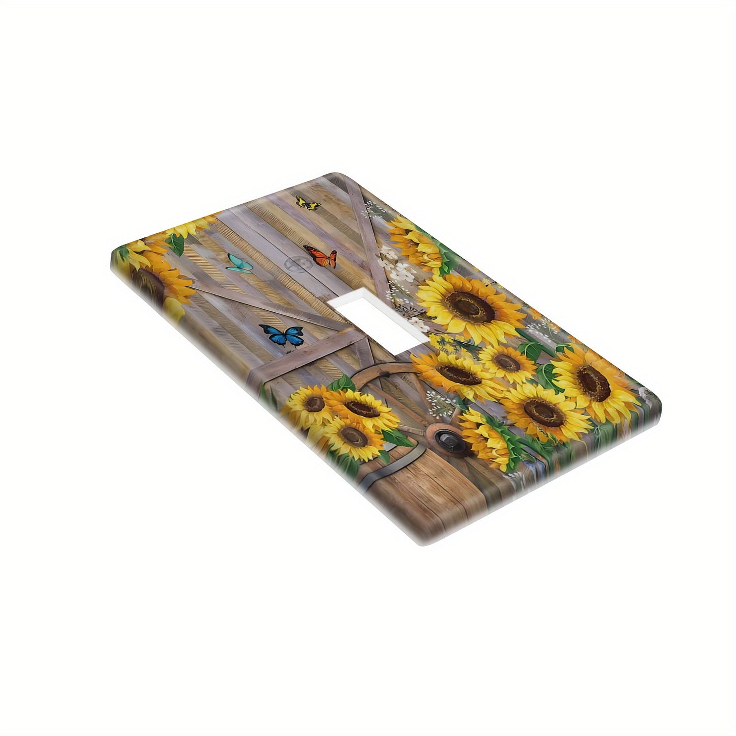 Sunflower barn door print wall plate cover for home decor, easy to install and clean, unbreakable switch and outlet covers.