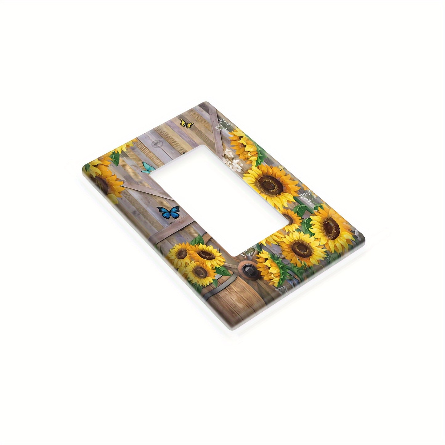 Sunflower barn door print wall plate cover for home decor, easy to install and clean, unbreakable switch and outlet covers.