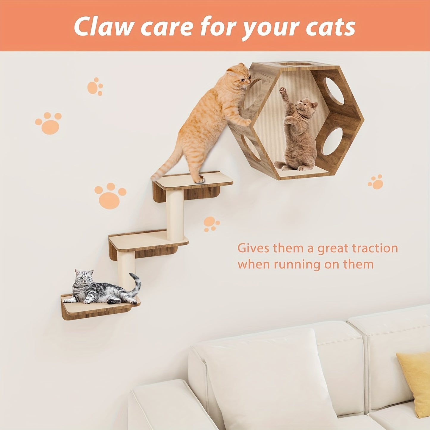 Self-adhesive cat scratching mat (199.9x39.88cm) protects furniture and promotes healthy claws.