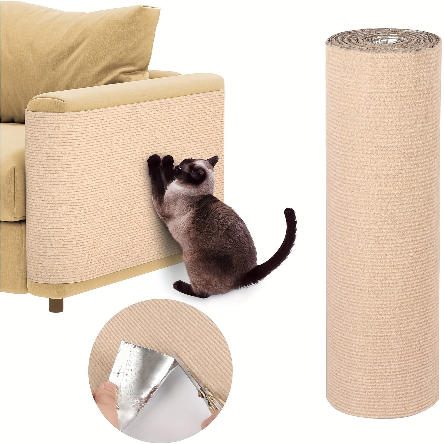 Self-adhesive cat scratching mat (199.9x39.88cm) protects furniture and promotes healthy claws.