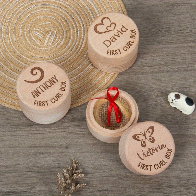 Custom Engraved Wooden Curl Holder - Keepsake Box for Baby's First Haircut, Ideal Gift for New Parents and Baby Showers