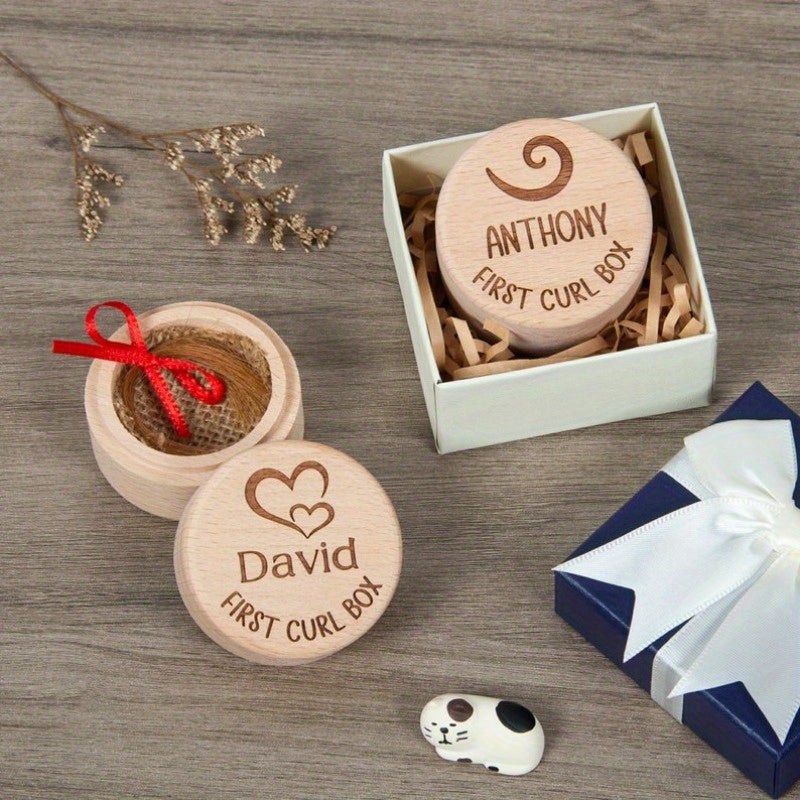 Custom Engraved Wooden Curl Holder - Keepsake Box for Baby's First Haircut, Ideal Gift for New Parents and Baby Showers