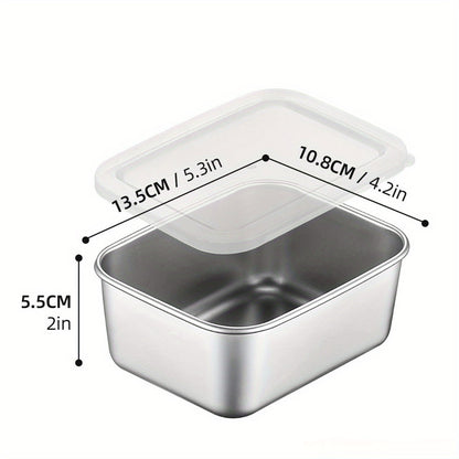 Set of food storage containers made from stainless steel, with BPA-free sealable lids. Perfect for home and outdoor use, these rectangular boxes are ideal for keeping food fresh. Easy to hand wash, they are great for meal prep, refrigerator organization