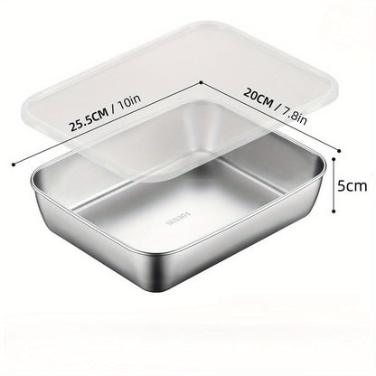 Set of food storage containers made from stainless steel, with BPA-free sealable lids. Perfect for home and outdoor use, these rectangular boxes are ideal for keeping food fresh. Easy to hand wash, they are great for meal prep, refrigerator organization