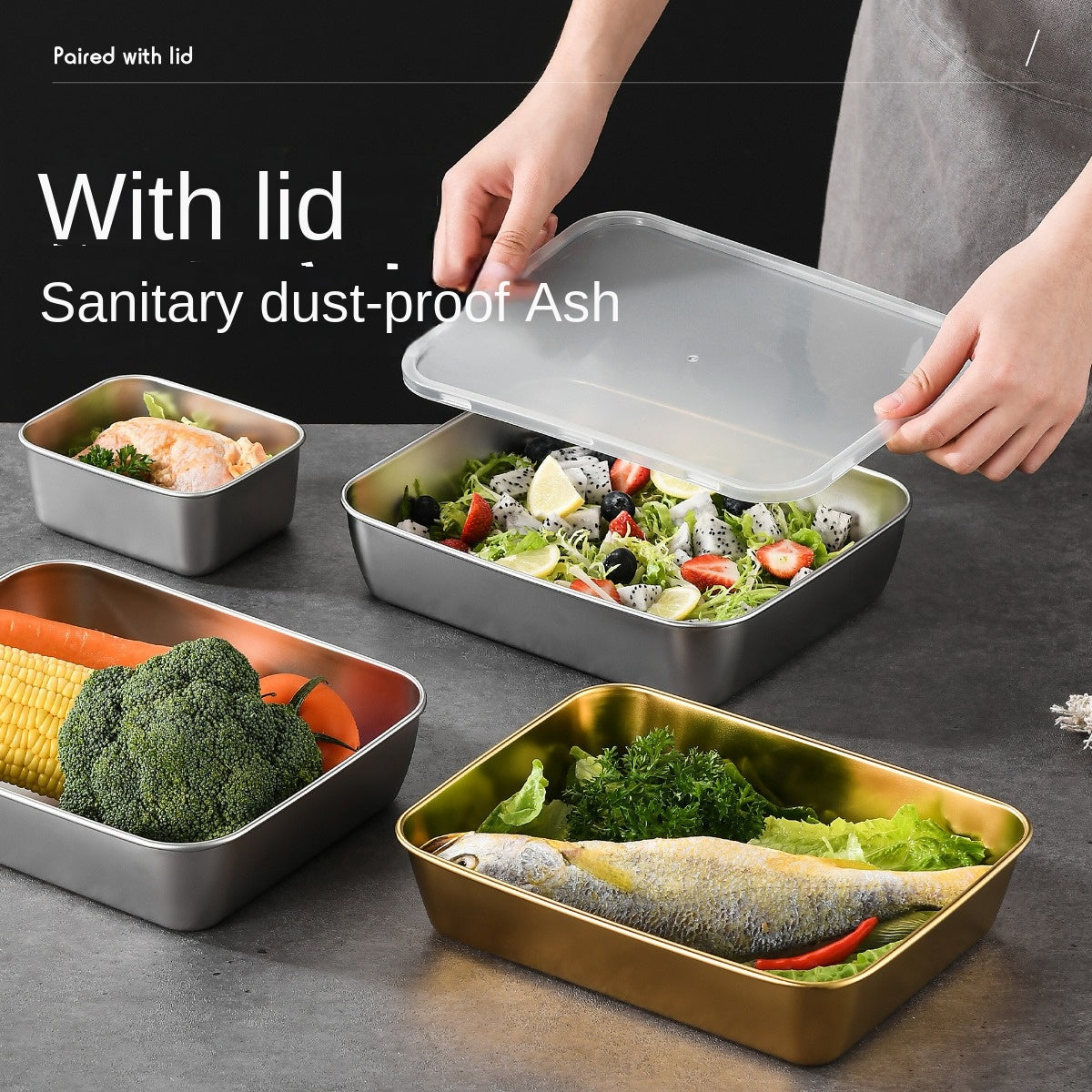 Set of food storage containers made from stainless steel, with BPA-free sealable lids. Perfect for home and outdoor use, these rectangular boxes are ideal for keeping food fresh. Easy to hand wash, they are great for meal prep, refrigerator organization