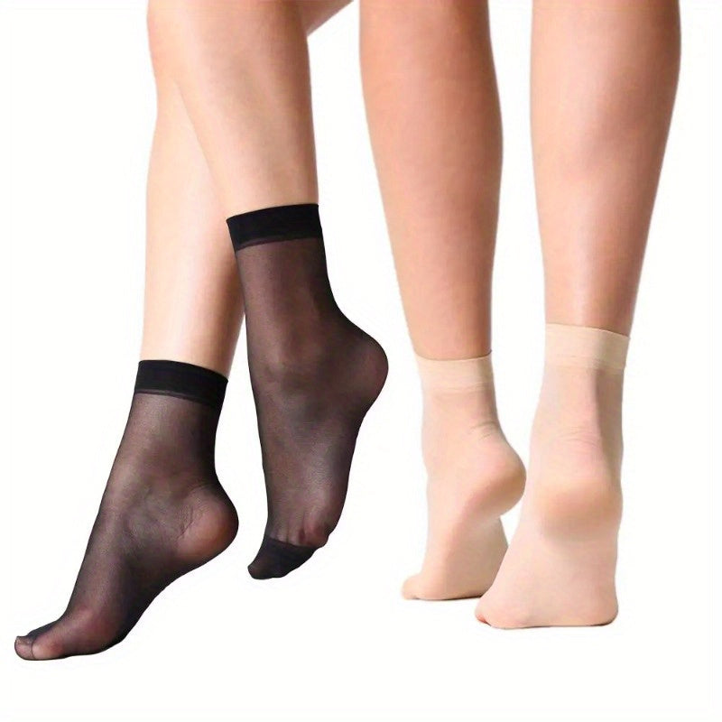 50 pairs of transparent ultrathin summer socks for women made of nylon, with short ankle length and elastic band. These socks are perfect for spring and summer wear.