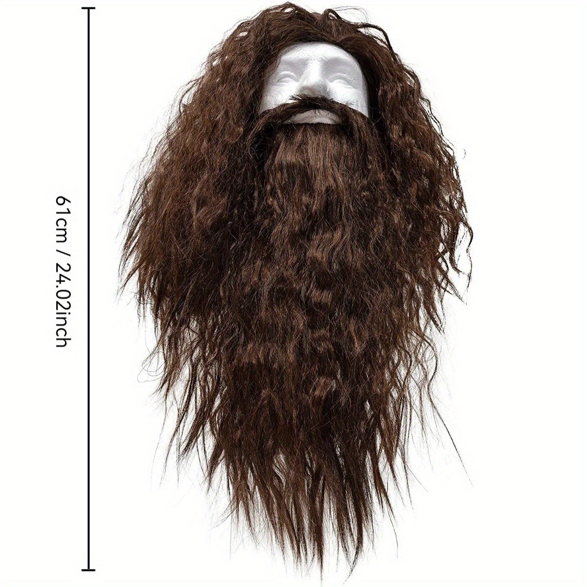 Sophisticated Curly Polyester Wig and Beard Ensemble for Cosplay, Wizardly Warlock Costume Accent, Joyful Celebration Synthetic Hair Headgear