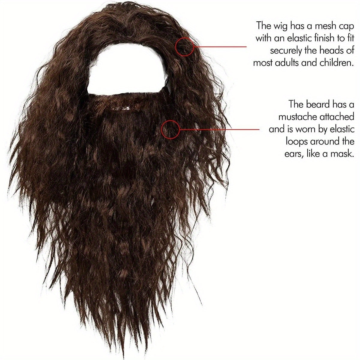 Sophisticated Curly Polyester Wig and Beard Ensemble for Cosplay, Wizardly Warlock Costume Accent, Joyful Celebration Synthetic Hair Headgear