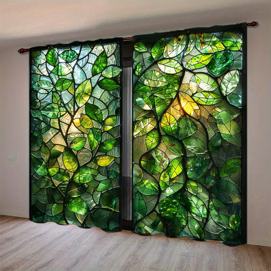 Beautiful 2-Piece Plant Stained Glass Window Curtains - Ideal for Enhancing Home Décor in Bedrooms, Offices, Kitchens, Living Rooms, and Studies