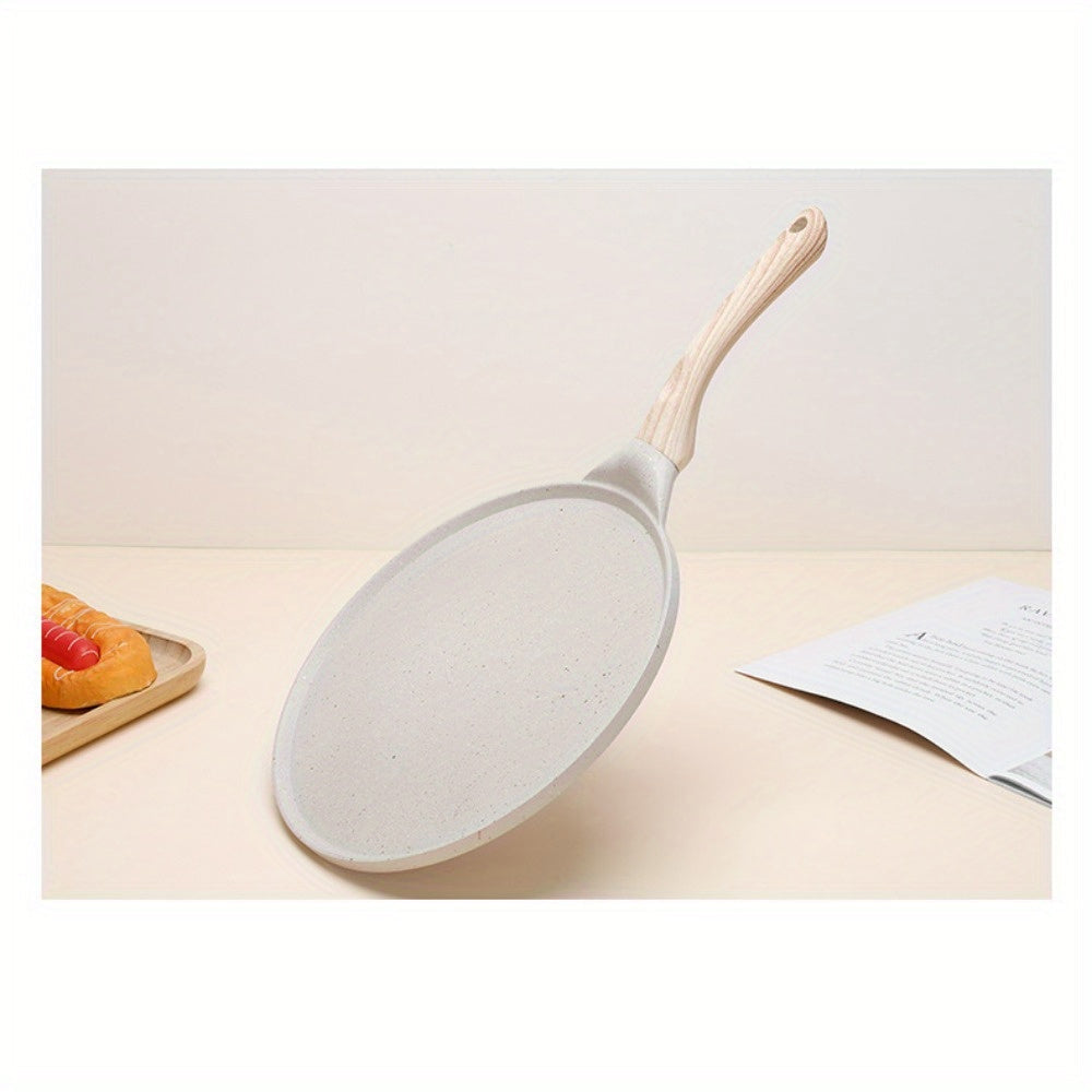 Aluminum Pancake Pan with Wooden Handle - Perfect for Crepes, Omelets, and Flapjacks - Non-Stick, Smokeless, and Easy to Clean - Great for Breakfast Cooking and Cake Layering