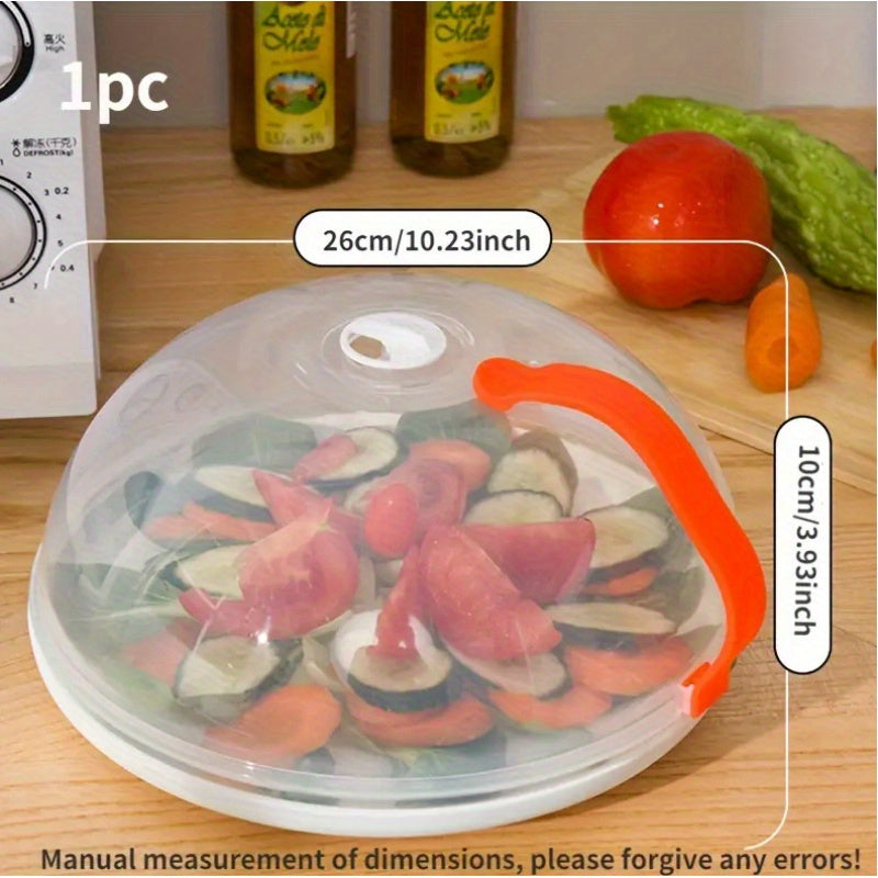 Clear PC Food Cover with Handle - Protects Against Oil and Splashes, Microwave and High Temperature Safe, Keeps Food Fresh, Ideal for Pots and Pans