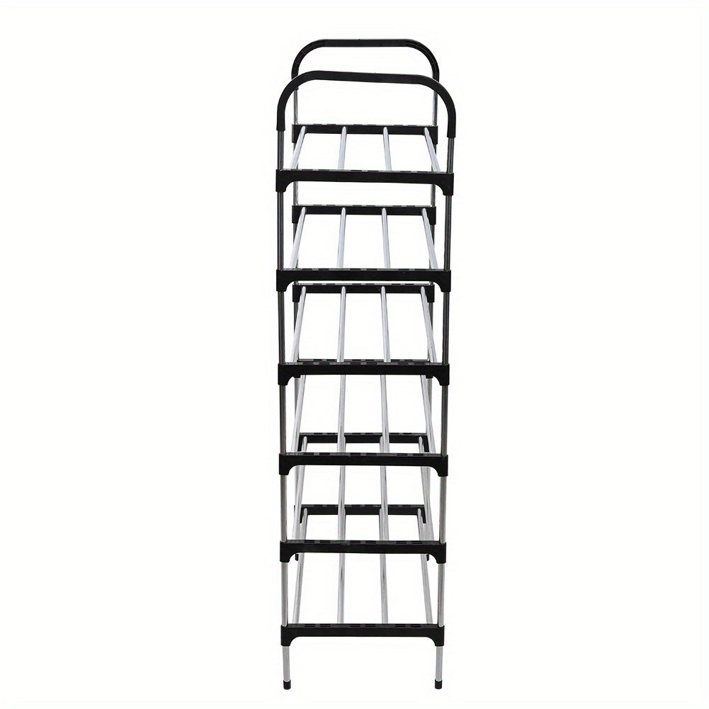 Black Metal Shoe Rack with 5-6 Tiers, Perfect for Home Use and Organizing Shoes.