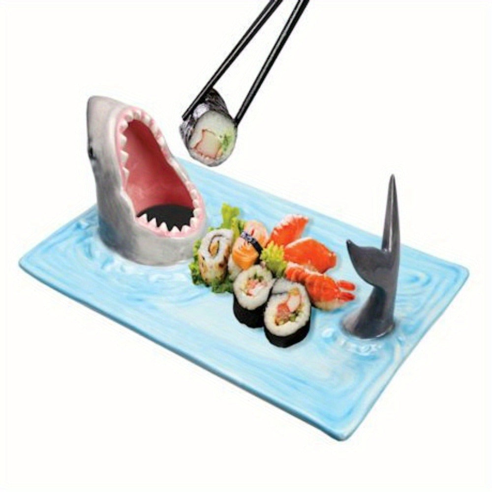 Shark Design Ceramic Sushi Platter - Artisan Hand-Painted, Safe for Food Use - Dishwasher, Microwave, and Oven Safe - Ideal for Any Occasion - Great Gift for Sushi Lovers