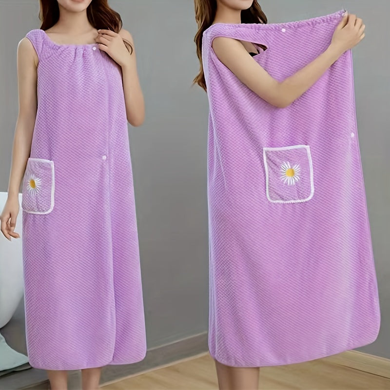 Large bath skirt doubles as adult towel, absorbs water without shedding hair, soft.