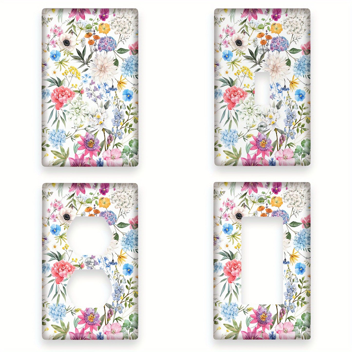 Floral light switch and outlet covers for bedroom, kitchen, office, home. Battery-free, screw-in design.