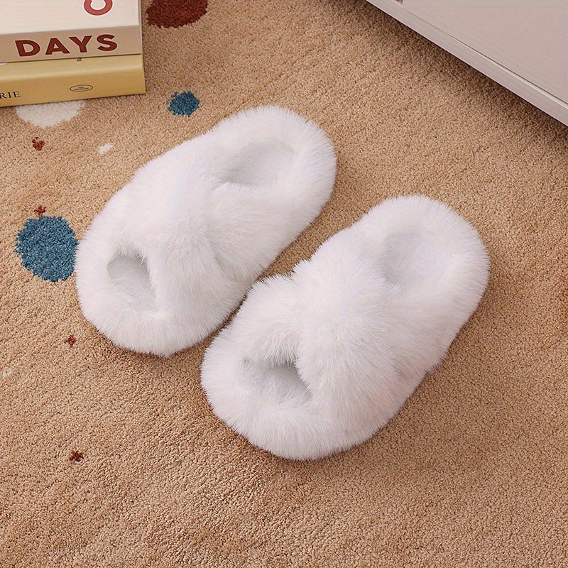 Unisex faux fur slippers with PVC sole, round toe, tasseled honey style for daily wear, suitable for 14 and under.