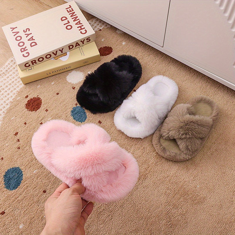 Unisex faux fur slippers with PVC sole, round toe, tasseled honey style for daily wear, suitable for 14 and under.