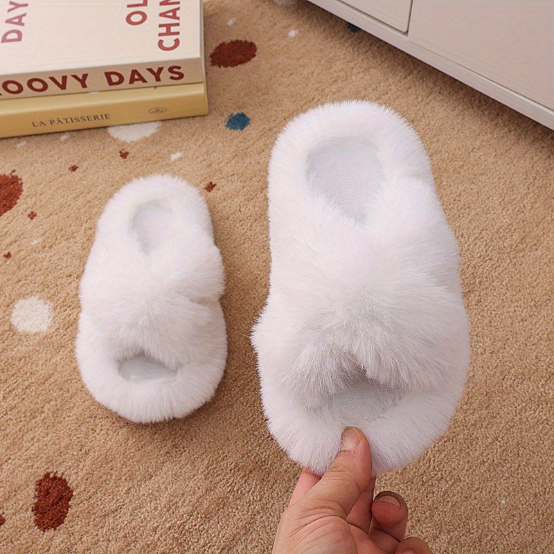 Unisex faux fur slippers with PVC sole, round toe, tasseled honey style for daily wear, suitable for 14 and under.