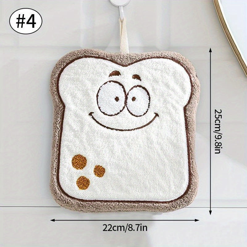 1pc Cute Cartoon Food Hand Towel - Soft Coral Fleece Bathroom Towel - Absorbent Kitchen Cloth - Cheese, Bread, Cookie, Cupcake Designs