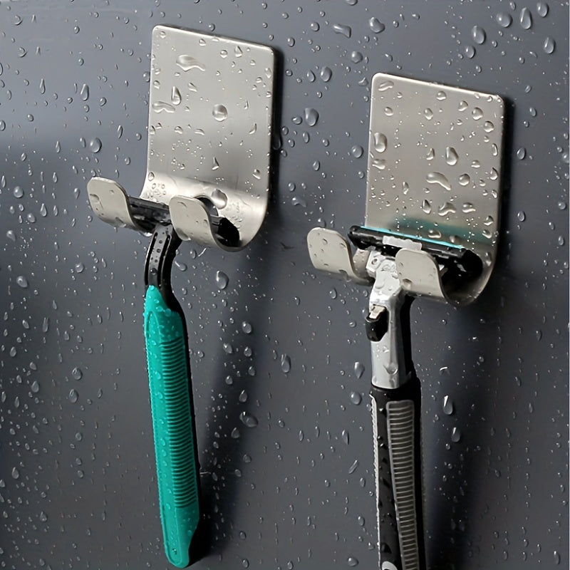 2-Pack Wall Mounted Razor Holder for Bathroom with Durable Adhesive Hooks