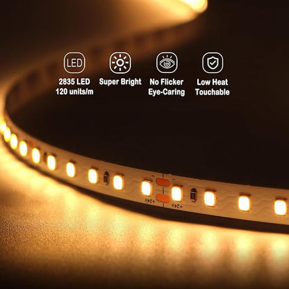 10.0m Flexible LED Strip Lights - 120 Beads/M, Strong Adhesive, Safe & Easy Install for Home Decor - Ideal for Living Room, Bedroom, Kitchen, Study, 24V, Bare Board, Ceiling Decoration