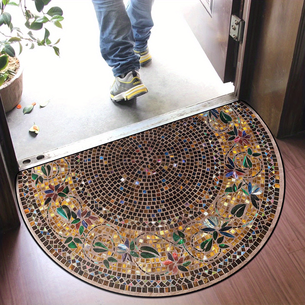 Introducing the Bohemian Mandala Semi-Circle Door Mat, available in a set of 1 or 2 pieces. This mat is made of soft, non-slip, and durable material with strong water absorption capabilities, making it easy to clean. Perfect for outdoor use, camping, and