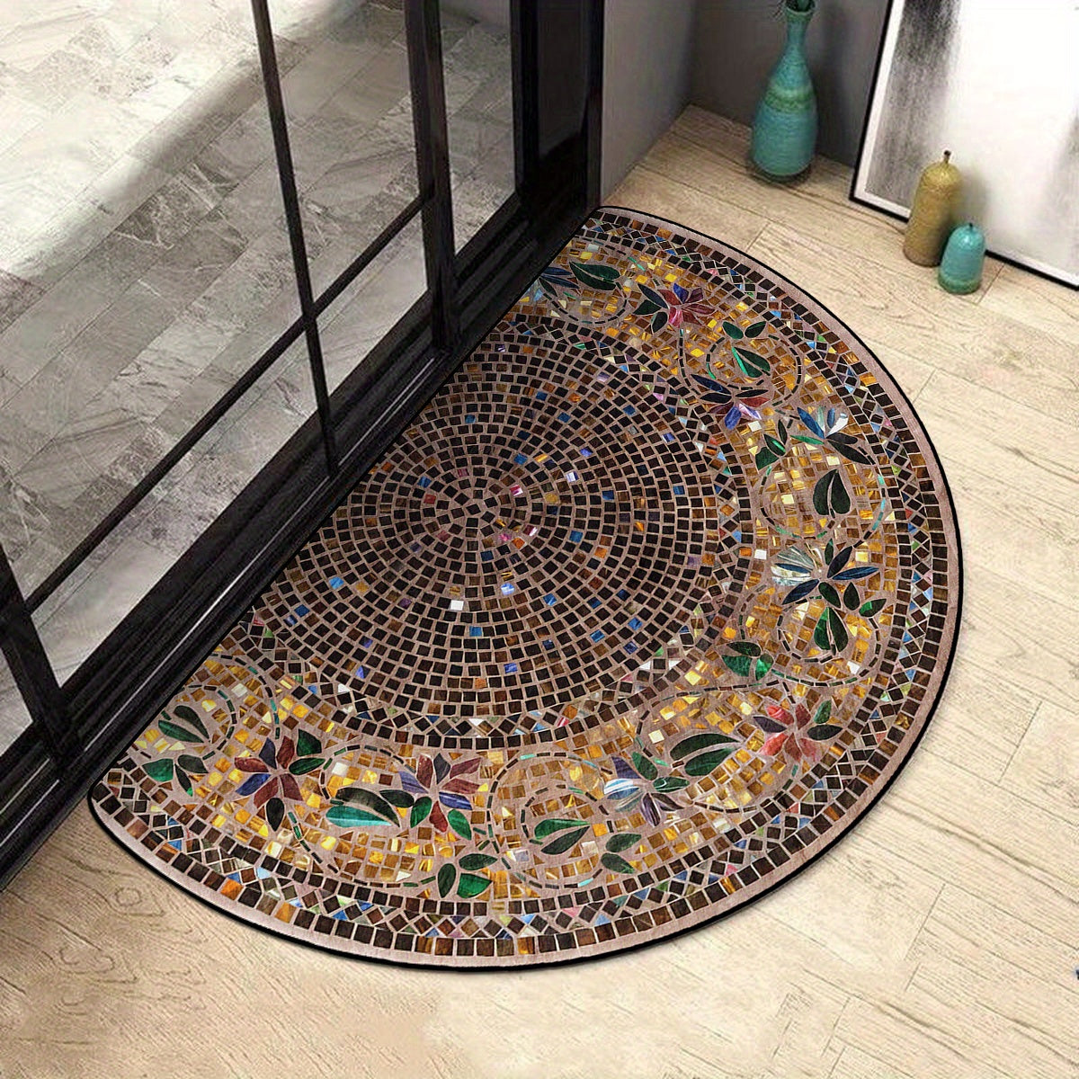 Introducing the Bohemian Mandala Semi-Circle Door Mat, available in a set of 1 or 2 pieces. This mat is made of soft, non-slip, and durable material with strong water absorption capabilities, making it easy to clean. Perfect for outdoor use, camping, and