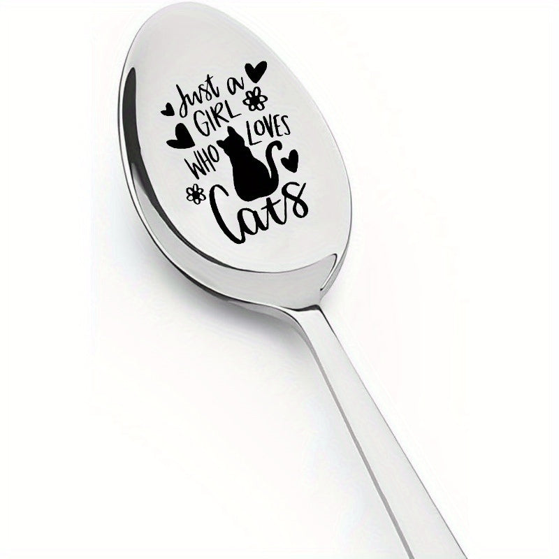 Engraved stainless steel coffee spoon for cat lovers - ideal for Valentine's Day or back-to-school gift.