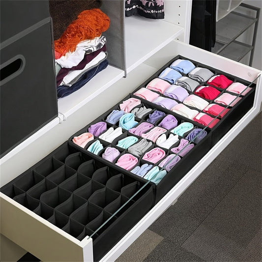 24-Cell Foldable Drawer Organizer - Ideal for Storing Underwear, Socks, and Clothing - Resistant to Moisture - Stylish Black Canvas Material