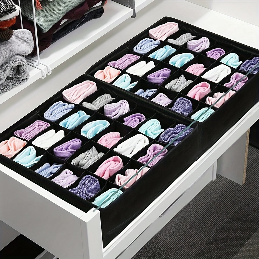 24-Cell Foldable Drawer Organizer - Ideal for Storing Underwear, Socks, and Clothing - Resistant to Moisture - Stylish Black Canvas Material