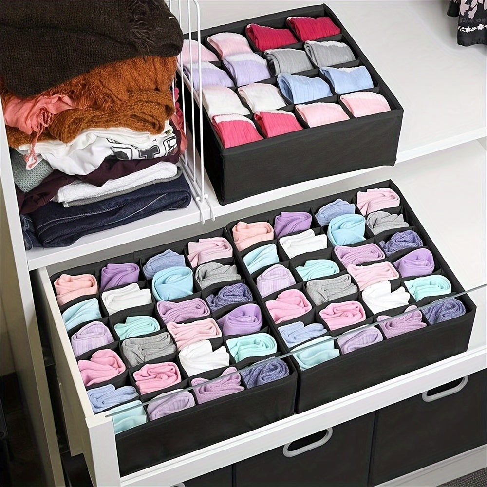 24-Cell Foldable Drawer Organizer - Ideal for Storing Underwear, Socks, and Clothing - Resistant to Moisture - Stylish Black Canvas Material