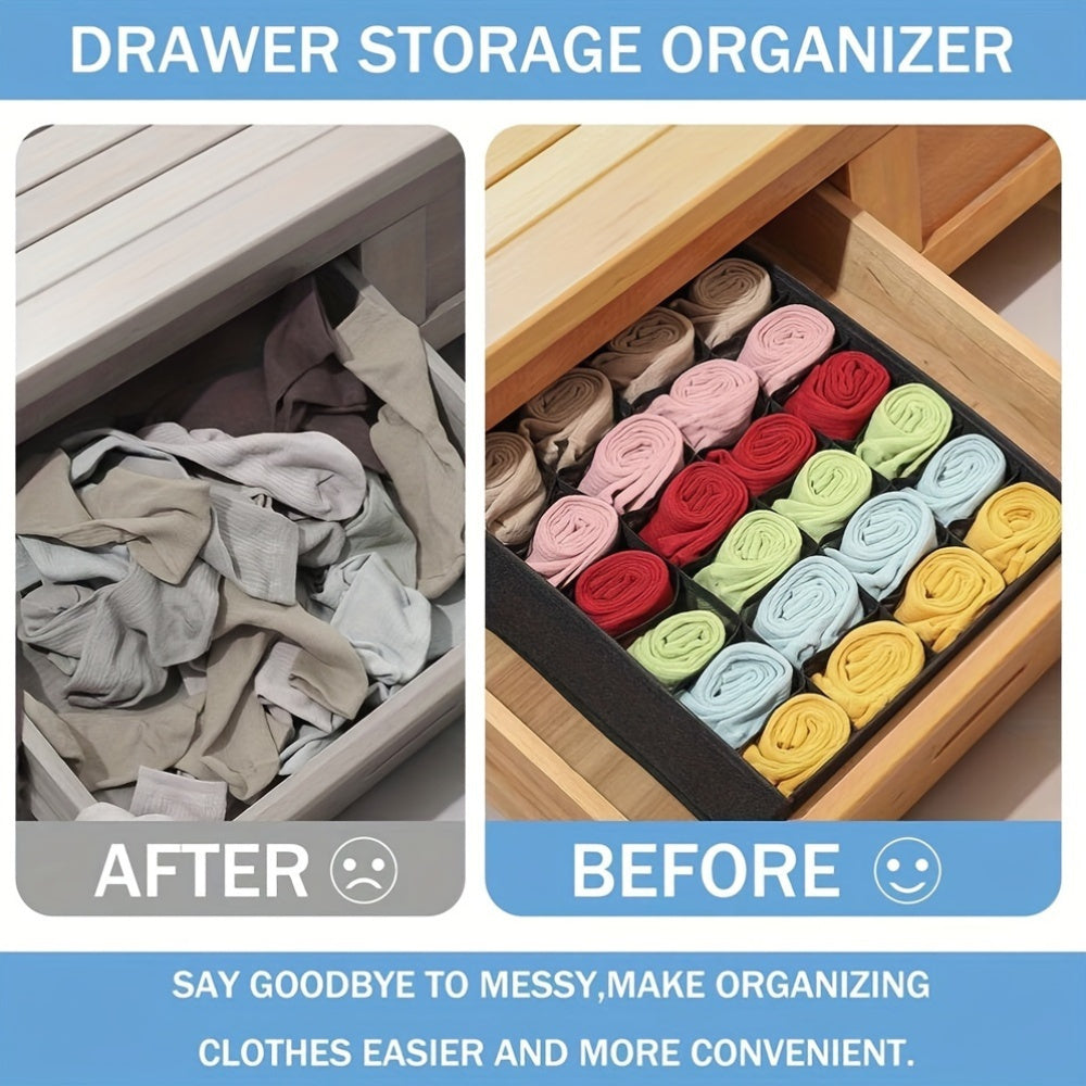 24-Cell Foldable Drawer Organizer - Ideal for Storing Underwear, Socks, and Clothing - Resistant to Moisture - Stylish Black Canvas Material