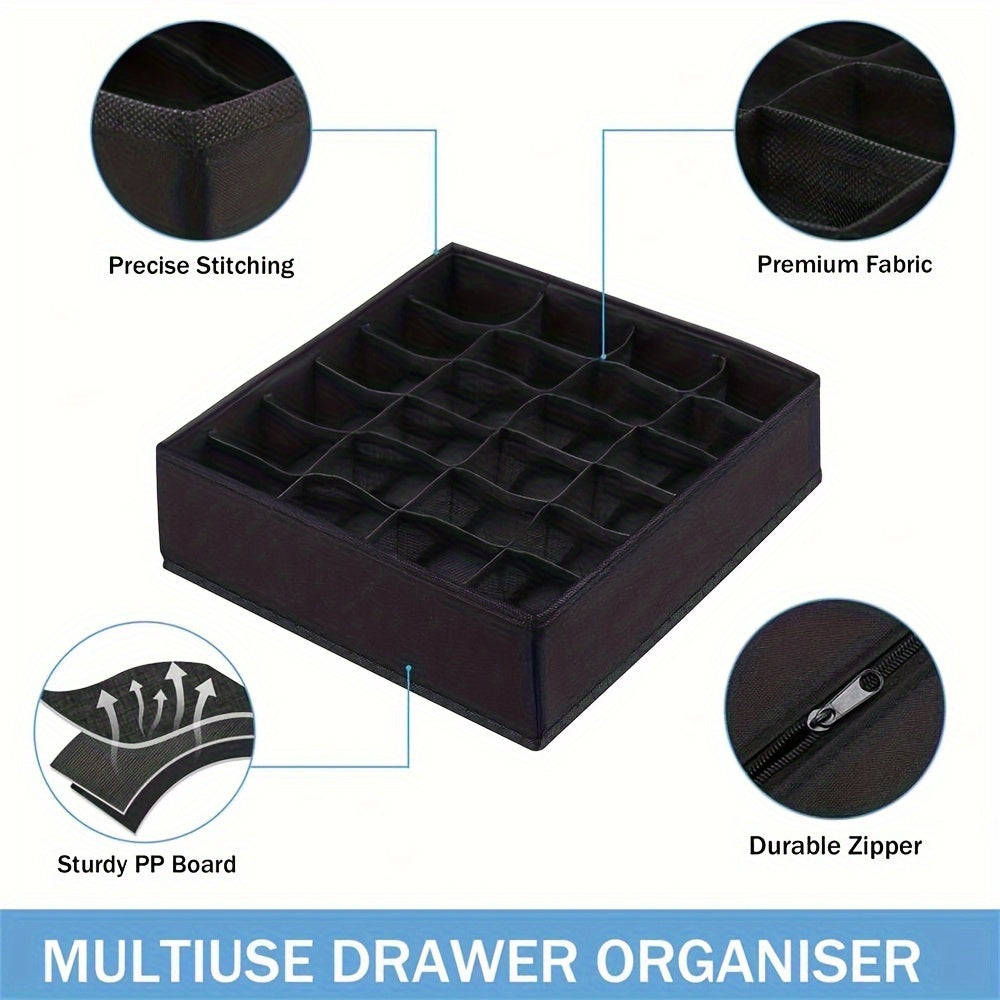 24-Cell Foldable Drawer Organizer - Ideal for Storing Underwear, Socks, and Clothing - Resistant to Moisture - Stylish Black Canvas Material