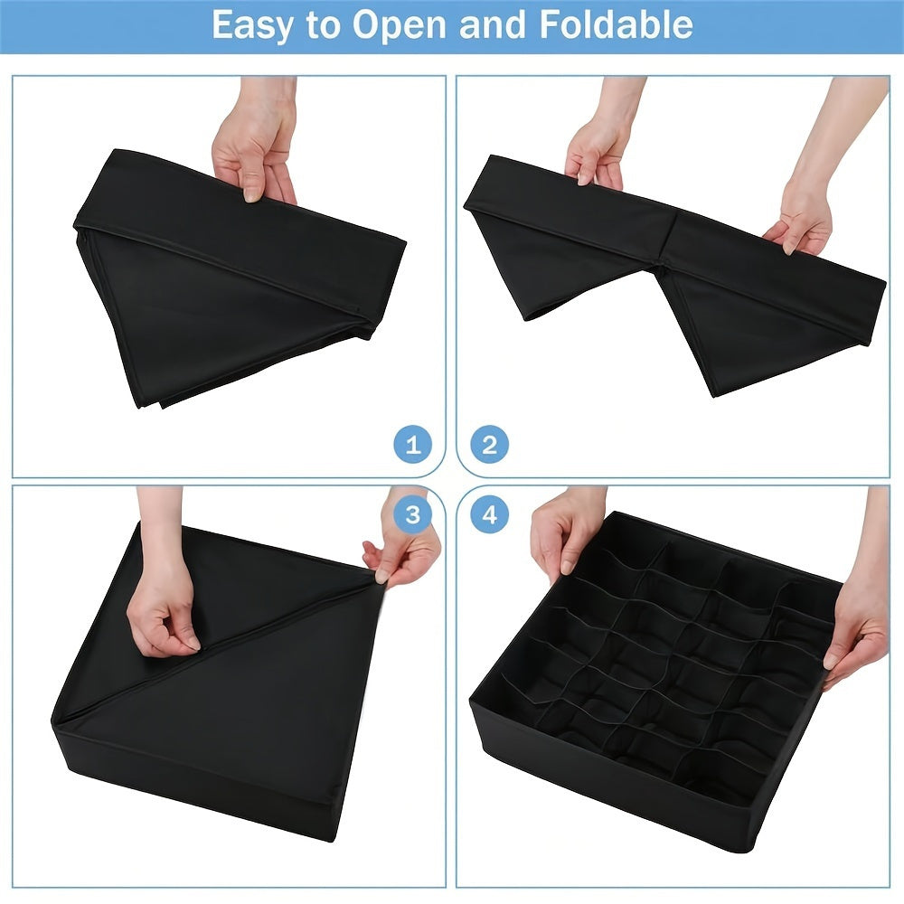 24-Cell Foldable Drawer Organizer - Ideal for Storing Underwear, Socks, and Clothing - Resistant to Moisture - Stylish Black Canvas Material