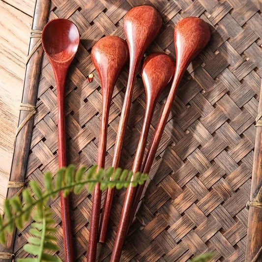 Three-piece Collection of Long-Handle Wooden Spoons - Ideal for Mixing Coffee, Tea, and Cooking