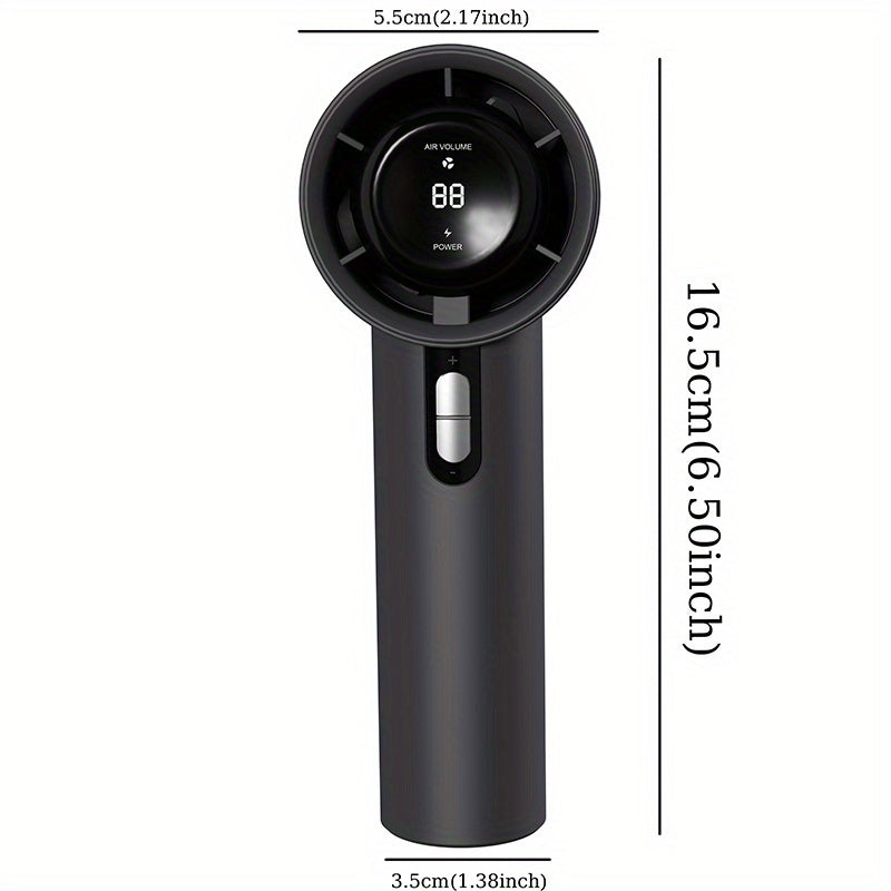 Portable Handheld Turbo Fan with Compact & Powerful Design - Equipped with 3 Adjustable Wind Speeds, USB Rechargeable Feature, LED Digital Display, and Sleek Black/White Finish. Perfect for Indoor & Outdoor Use, this Mini Fan is a must-have.