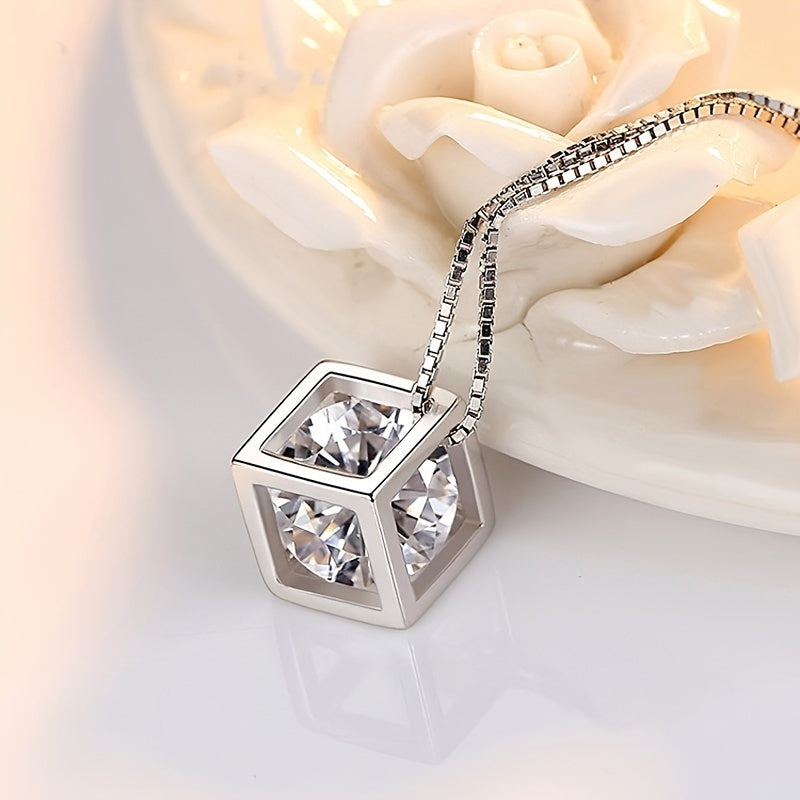 Elegant 925 Sterling Silver Pendant Necklace with Sparkling Zirconia - Ideal for Valentine's Day & Daily Glamour