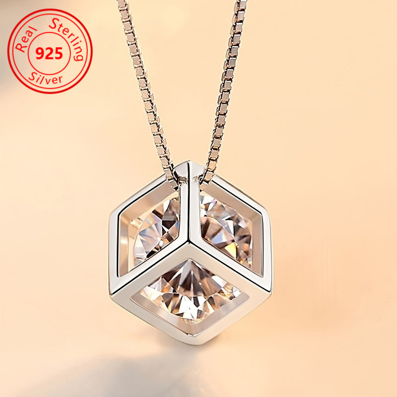 Elegant 925 Sterling Silver Pendant Necklace with Sparkling Zirconia - Ideal for Valentine's Day & Daily Glamour