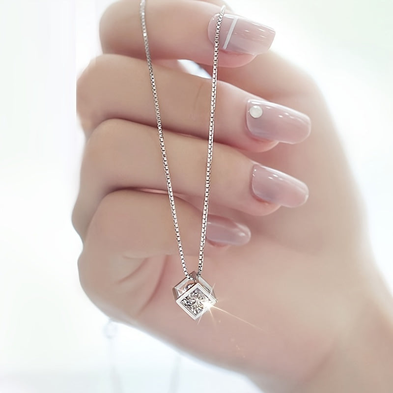 Elegant 925 Sterling Silver Pendant Necklace with Sparkling Zirconia - Ideal for Valentine's Day & Daily Glamour