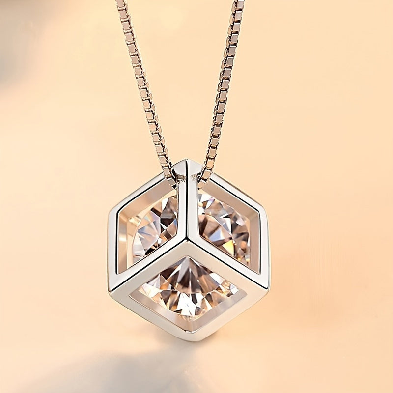 Elegant 925 Sterling Silver Pendant Necklace with Sparkling Zirconia - Ideal for Valentine's Day & Daily Glamour