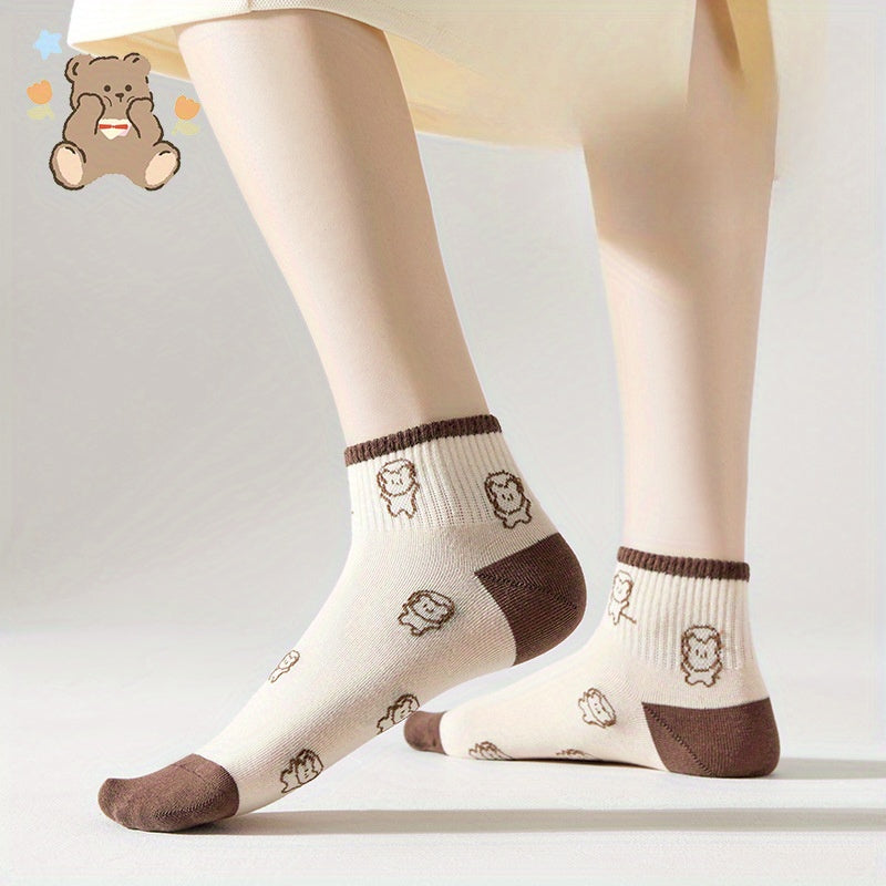 Cute cartoon animal print socks in Japanese style, 5 pairs for women