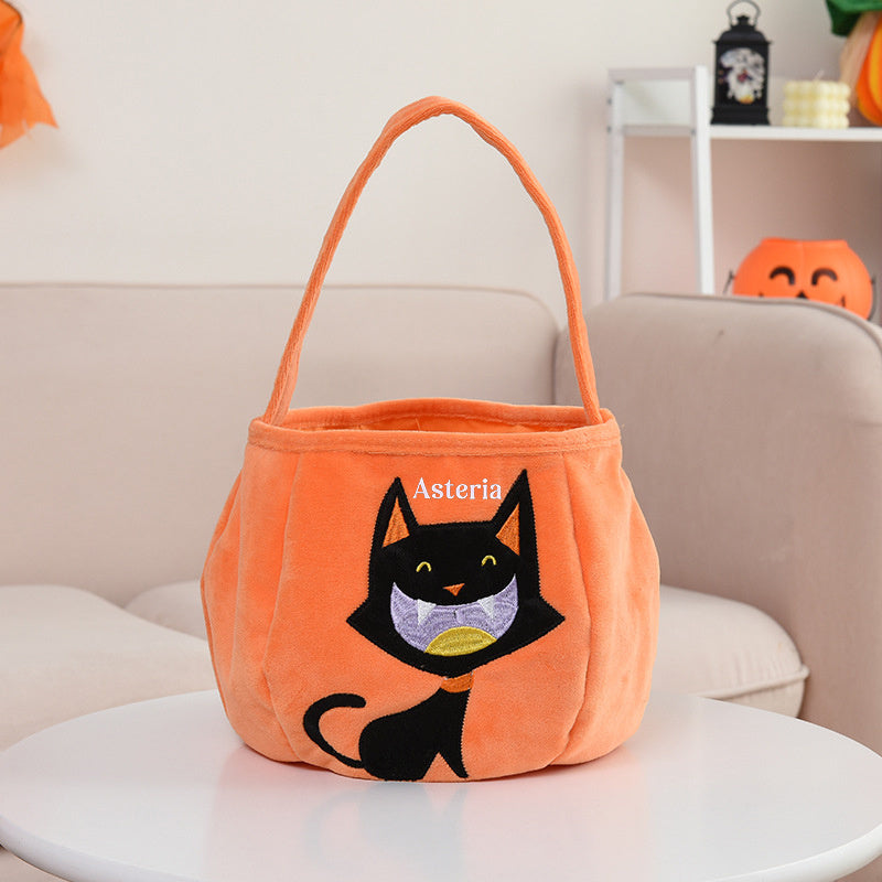 Adorable Halloween Embroidered Candy Bag with Customizable Design, Made of Polyester, Featuring Cute Pumpkin & Skeleton Design, Comes with Portable Shoulder Strap, Lightweight and Foldable for Easy Carry, Open Top for Quick Access, Easy to Clean with Wet