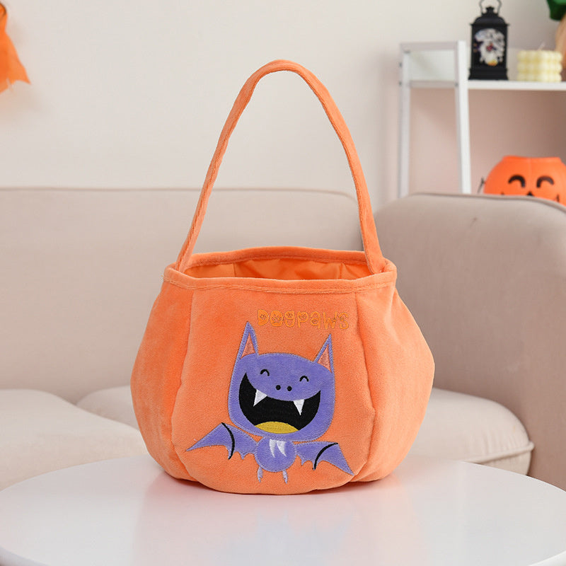 Adorable Halloween Embroidered Candy Bag with Customizable Design, Made of Polyester, Featuring Cute Pumpkin & Skeleton Design, Comes with Portable Shoulder Strap, Lightweight and Foldable for Easy Carry, Open Top for Quick Access, Easy to Clean with Wet