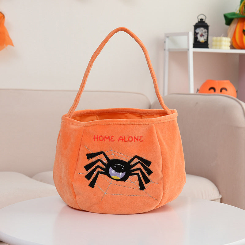 Adorable Halloween Embroidered Candy Bag with Customizable Design, Made of Polyester, Featuring Cute Pumpkin & Skeleton Design, Comes with Portable Shoulder Strap, Lightweight and Foldable for Easy Carry, Open Top for Quick Access, Easy to Clean with Wet