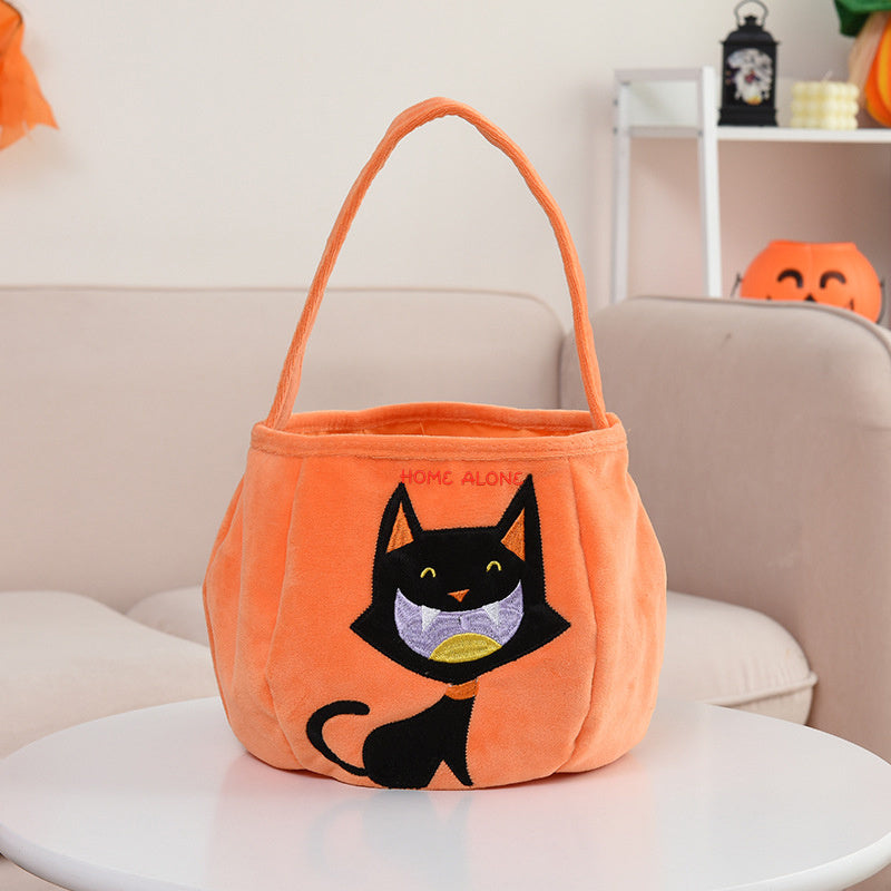 Adorable Halloween Embroidered Candy Bag with Customizable Design, Made of Polyester, Featuring Cute Pumpkin & Skeleton Design, Comes with Portable Shoulder Strap, Lightweight and Foldable for Easy Carry, Open Top for Quick Access, Easy to Clean with Wet