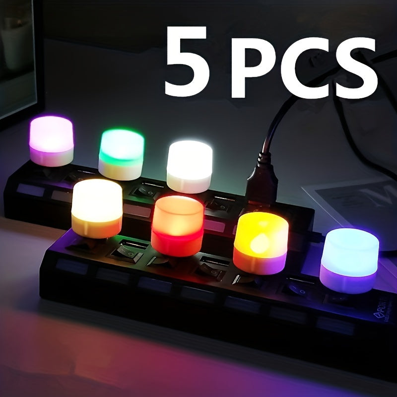 5-Pack USB Powered Night Lights made from plastic material with LED Tabletop Downlight for Bedroom, Energy Efficient Modern Style Solid Color Lamp, Eye-Care Soft Lighting Fantasy Theme, No Battery Required.